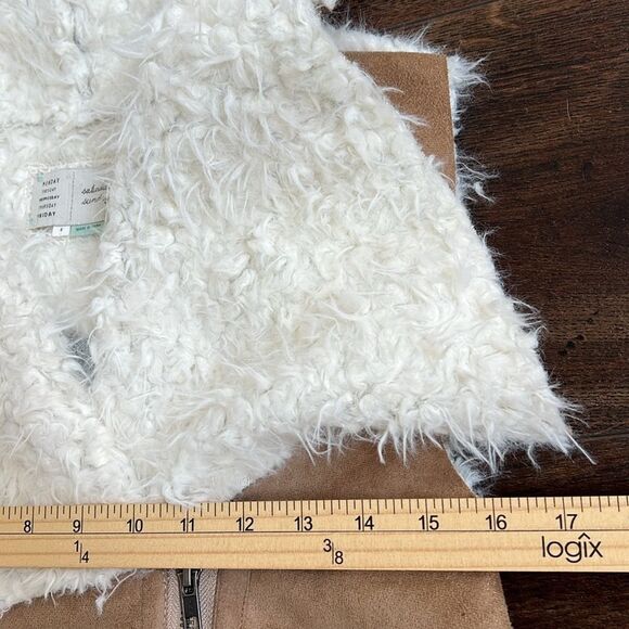 Saturday Sunday Anthropologie Faux Suede Sherpa Moto Long Zip Vest Cozy Western - Picture 12 of 14